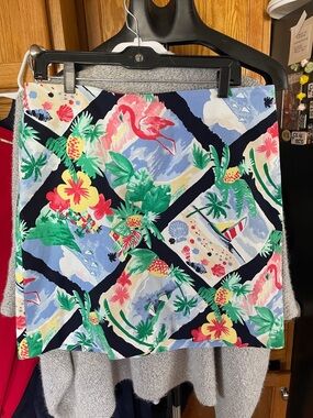 Talbots Women Skirt Size 16 Tropical Floral Flamingo Pineapple